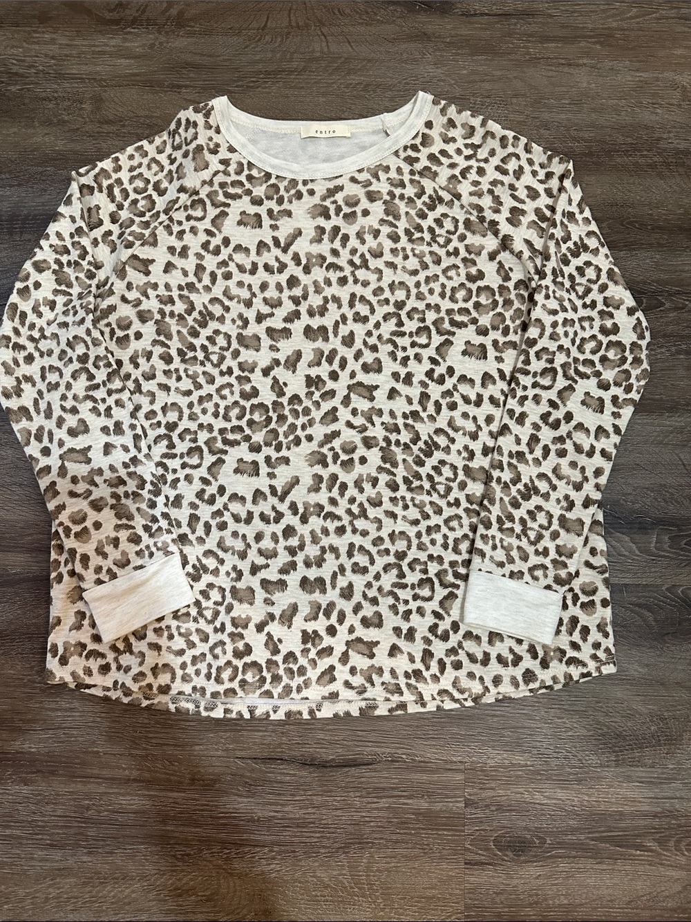 Leopard Print Long Sleeve Top - Cream & Brown